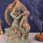 Brass Lord Shiva and Parvati Statue | 12.7" Green Sand Patina | 7.7kg Sacred Masterpiece | Divine Couple Art | Jaipurio